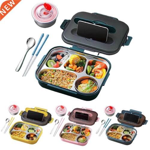 Portable 4 Grids Lunch Box Bento Box Stainless Steel Food Co