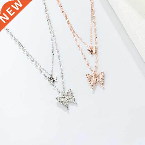 Kawiia S925 Sterling Silver Gold Plated Double Butterfly Nec