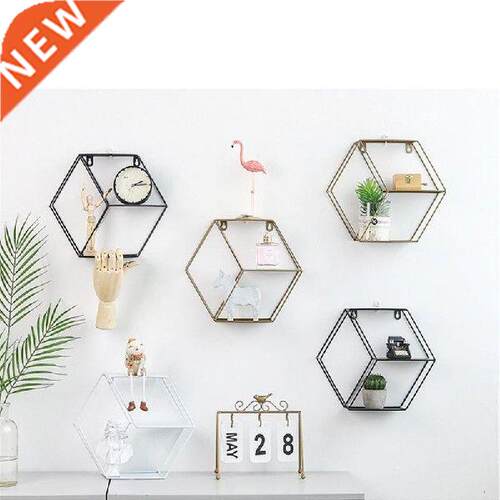 Hexagon Decorative Hanging Wall Shelf Wrought Iron Storage