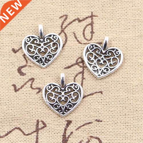 50pcs Charms Hollow Lovely Heart 16x14mm Antique Bronze Silv