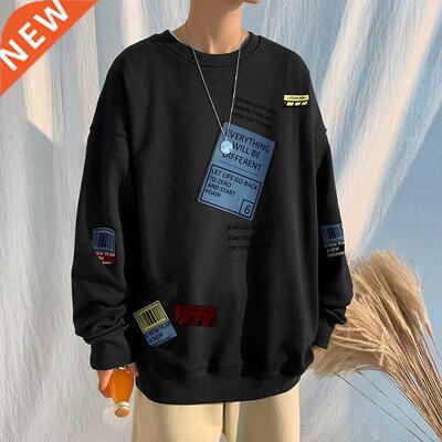 Autumn Spring 2022 Hoodies Sweatshirt For Men's Black Loose