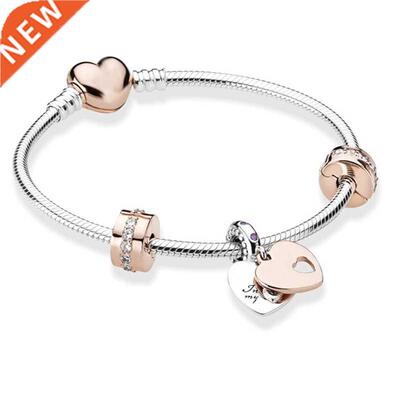 BRACE CO European Heart-shaped Pendant Charm Bracelet Fit Wo