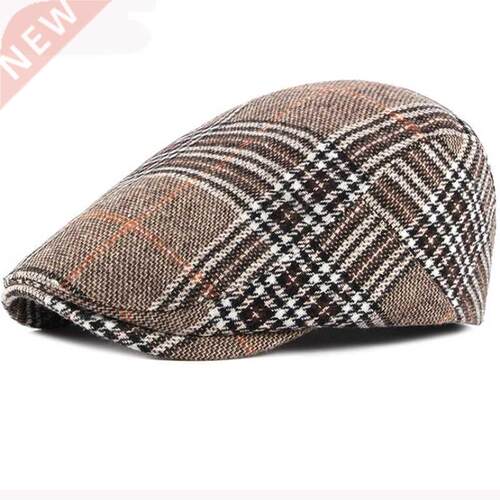 HT2836 Autumn Winter Hat Men Women Wool Beret Vintage Plaid