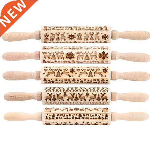 35/43cm Christmas Embossing Rolling Pin Baking Cookies Biscu