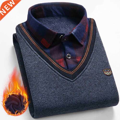2021 New Autumn Winter Man Fleece Shirt-collar Sweater Fashi