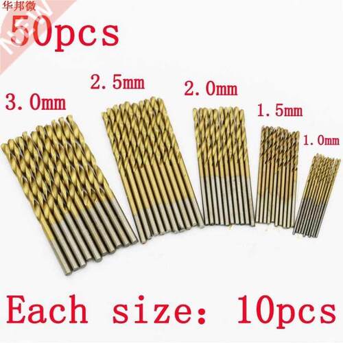 50pcs 1/1.5/2/2.5/3mm Hss High Speed Steel Drill Bit Set Too
