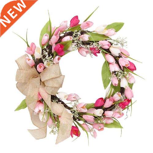 Artificial Flower Tulip Floral Twig Door Wreath Spring