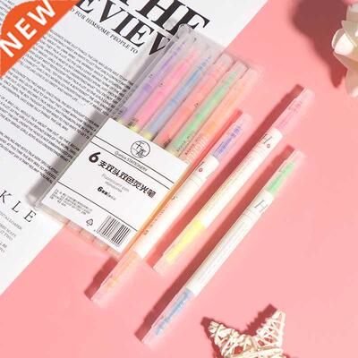 3/6Pcs Highlighter Pen Stationery Double Headed Fluorescent