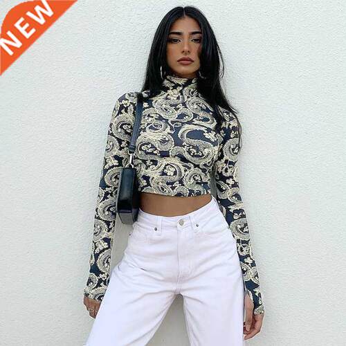 2021 Fashion nd Women's Stylish Dragon Printed Crop Tops Lon