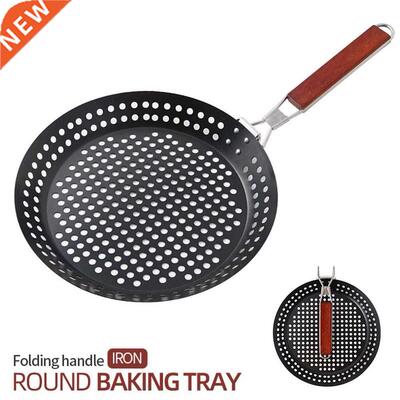 Outdoor Round Barbecue Tray Basket With Folding Handle