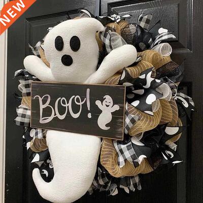 Halloween Wreath Farmhouse-Gho Wreath Outdoor Front Door