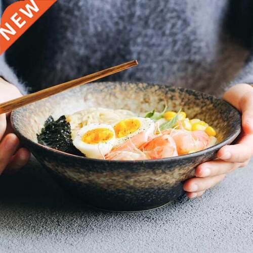 Japanese style retro glazed ceramic ramen noodle soup bowl