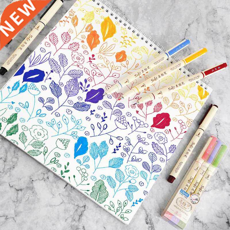 3pcs Retro Color Twin Marker Pens Set Brush Drawing Fine Lin图片