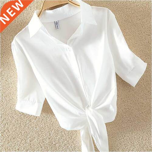 100% Cotton Womens Blouse Shirt White Summer Blouses Shirts