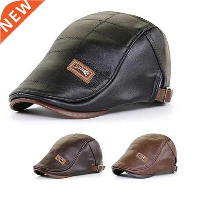 Men Beret Hat Leather Flat Cap Warm Autumn Winter Male Adju