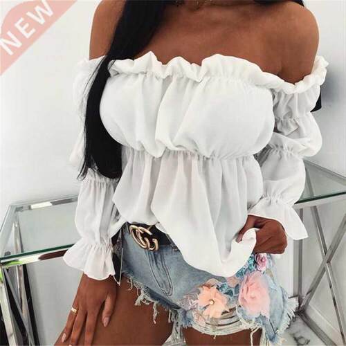 Elegant Women Off Shoulder Chiffon Blouse Fashion Solid Colo