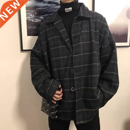 Simple Retro Check Jacket Tide Boy Japanese Set Autumn And W