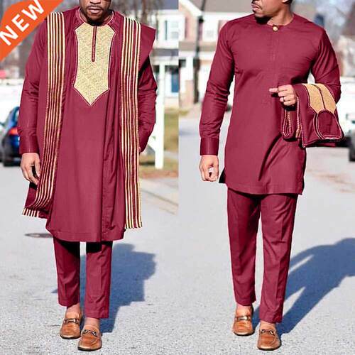 H&D African Agbada Suit For Men Embroidered Robes Da