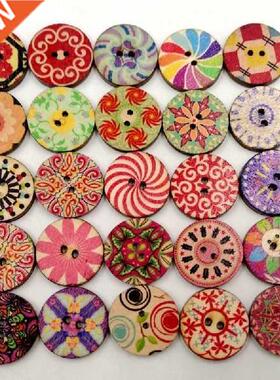 100Pcs Round Wooden 2 Holes Buttons for Sewing And Crafts