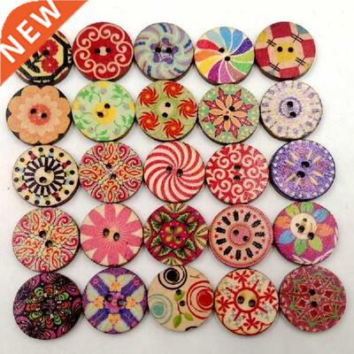 100Pcs Round Wooden 2 Holes Buttons for Sewing And Crafts