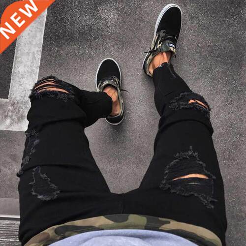 Fashion Mens Cool Designer Black Ripped Skinny Jeans Destroy