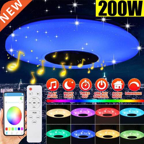 200W LED Music Ceiling Light RGB bluetooth Speaker Lamp Home