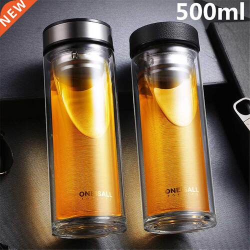 500ML Double-Layer Glass Water Bottle Thermos Cup with Infus