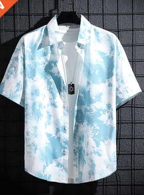 New men's short-sleeved printed shirt men and women