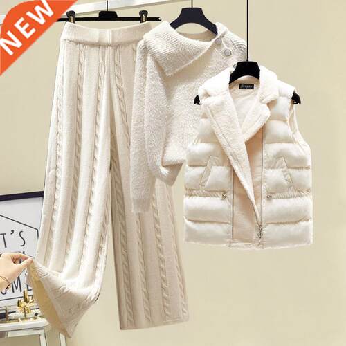 Plus Size Winter Warm 3 Piece Set Women Pullover Sweater + W