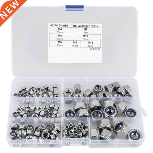 175pcs M M4 M5 M6 M8 M10 M12 Hex Nuts Assortment Kit For Sc