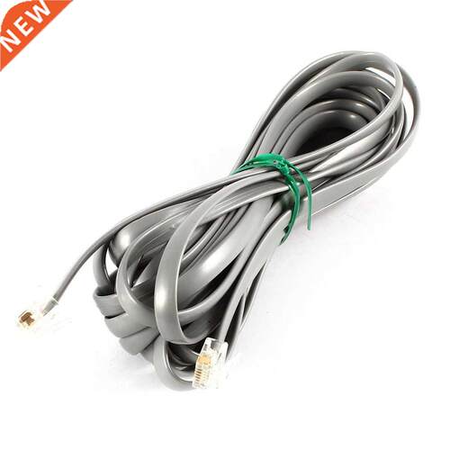 Gray Noodles 6P6C RJ11 M/M Flat Telephone Cable Cord 5M 16ft