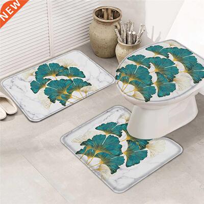 Ginkgo Biloba Marble Texture Bath Mat Set Bathroom Carpet