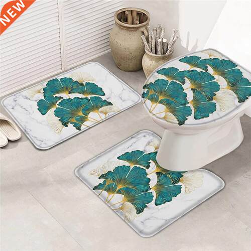 Ginkgo Biloba Marble Texture Bath Mat Set Bathroom Carpet