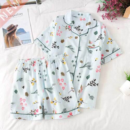 Pyjamas Women 100% Cotton Short Sves Les Pajama Sets S