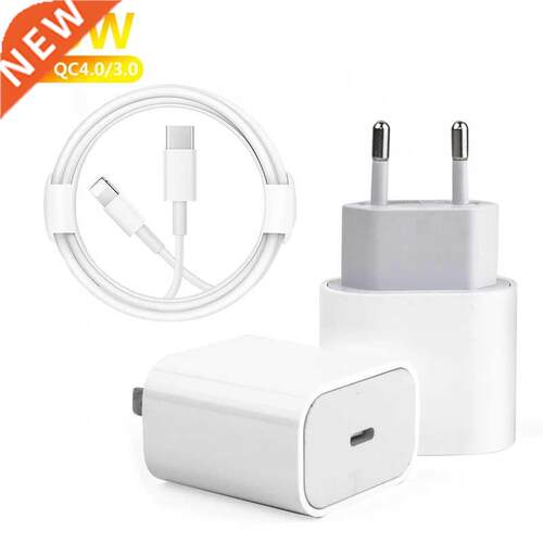 EU US 20W USB C Charger 8pin Cable to USB C PD For iPho