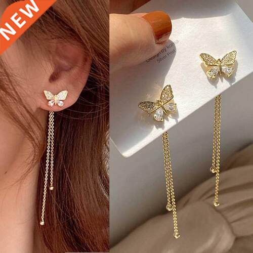 New ndy Long Tassel Butterfly Drop Earrings Gold Color 2021