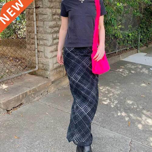 Plid Skirt Women Y2k Retro Stright Skirts Double Lyer Mes