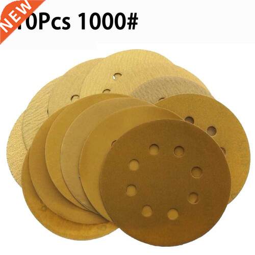 10Pcs 5Inch 8 Holes Aluminium Oxide Hook Loop Sandpaper Yell