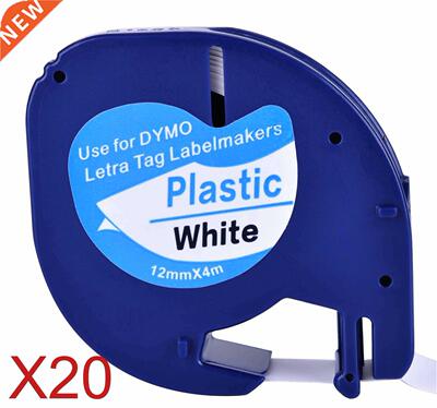 20 Compatible Dymo LetraTag 91201 Black on White (12mm x 4m)