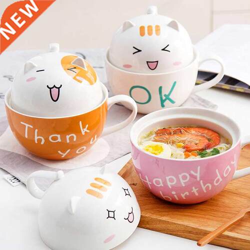 Ceramic cute bubble noodle bowl with cover large student