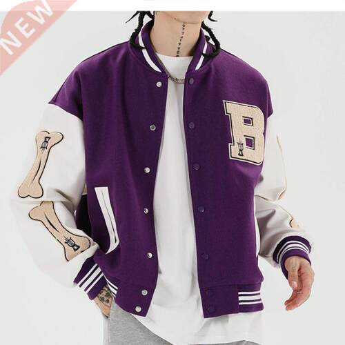Men Baseball Jacket Hip Hop Harajuku Embroidery Bone Letter