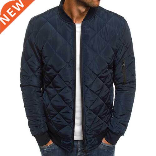 Men Quilted Padded Jacket Casual Zip Up Winter Warm Bomber J