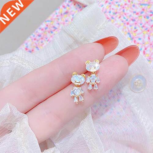 JUWANG Exquisite Shine Bling AAA Zircon Bear Earrings Cute S