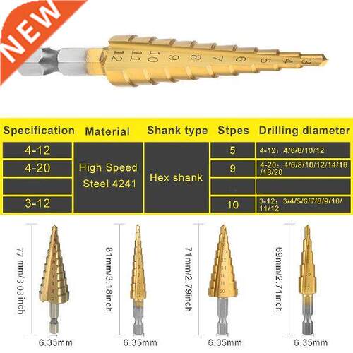 3pcs HSS Titanium Drill Bit 4-12 4-20 4-32 Drilling Power
