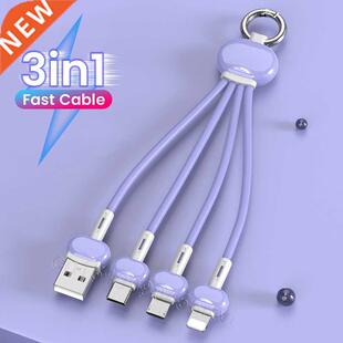 Keychain 3 in 1 USB Type C Cable for iPhone 13 12 11 XS X XR