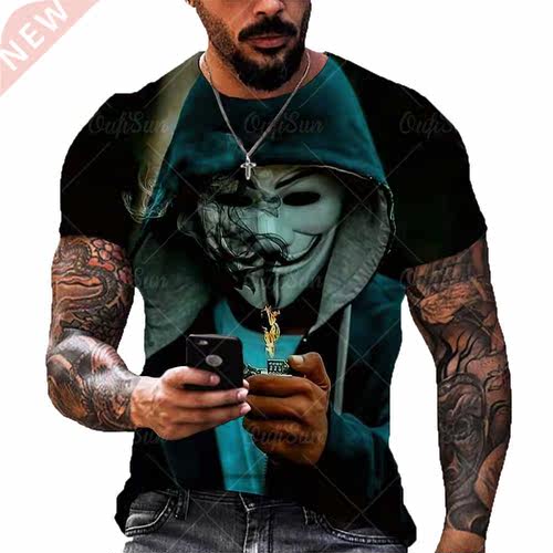 Fashion Summer Hot Sale 3D Printing Evil Clown Pattern Male/