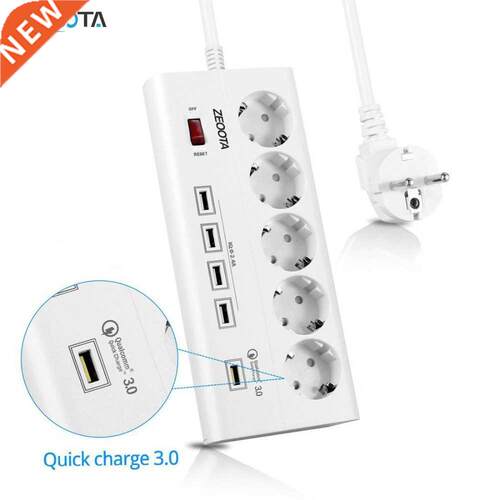 Power Strp 5 E Outlets Socket wth SB QC 3.0 Quck Charge