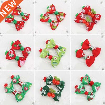 2 Pcs/set Party Bows Hair Clip Christmas Print Bows with Cli
