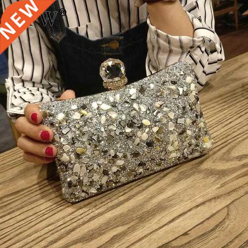 Silver Diamonds Box Bag evening Clutch Purse Women  M