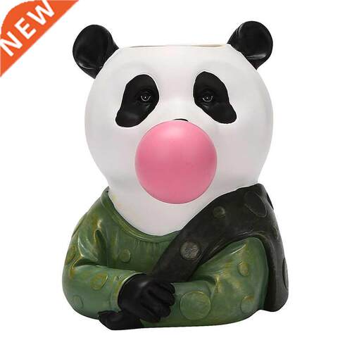 Resn Cartoon Panda Head Vase Flower Pot Blowng Bubbles